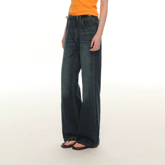 High-Waist Washed Straight Jeans