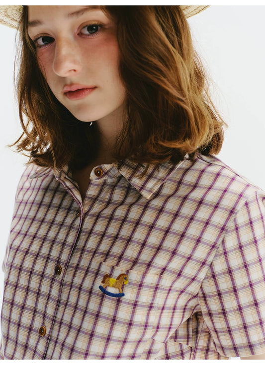 Embroidered Plaid Shirt - Bow