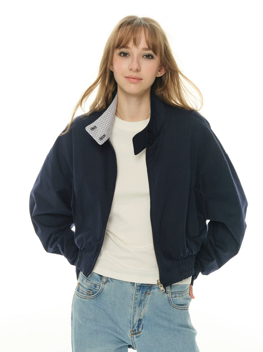Double-sided short jacket women's spring and autumn stand-up collar small long-sleeved tooling jacket