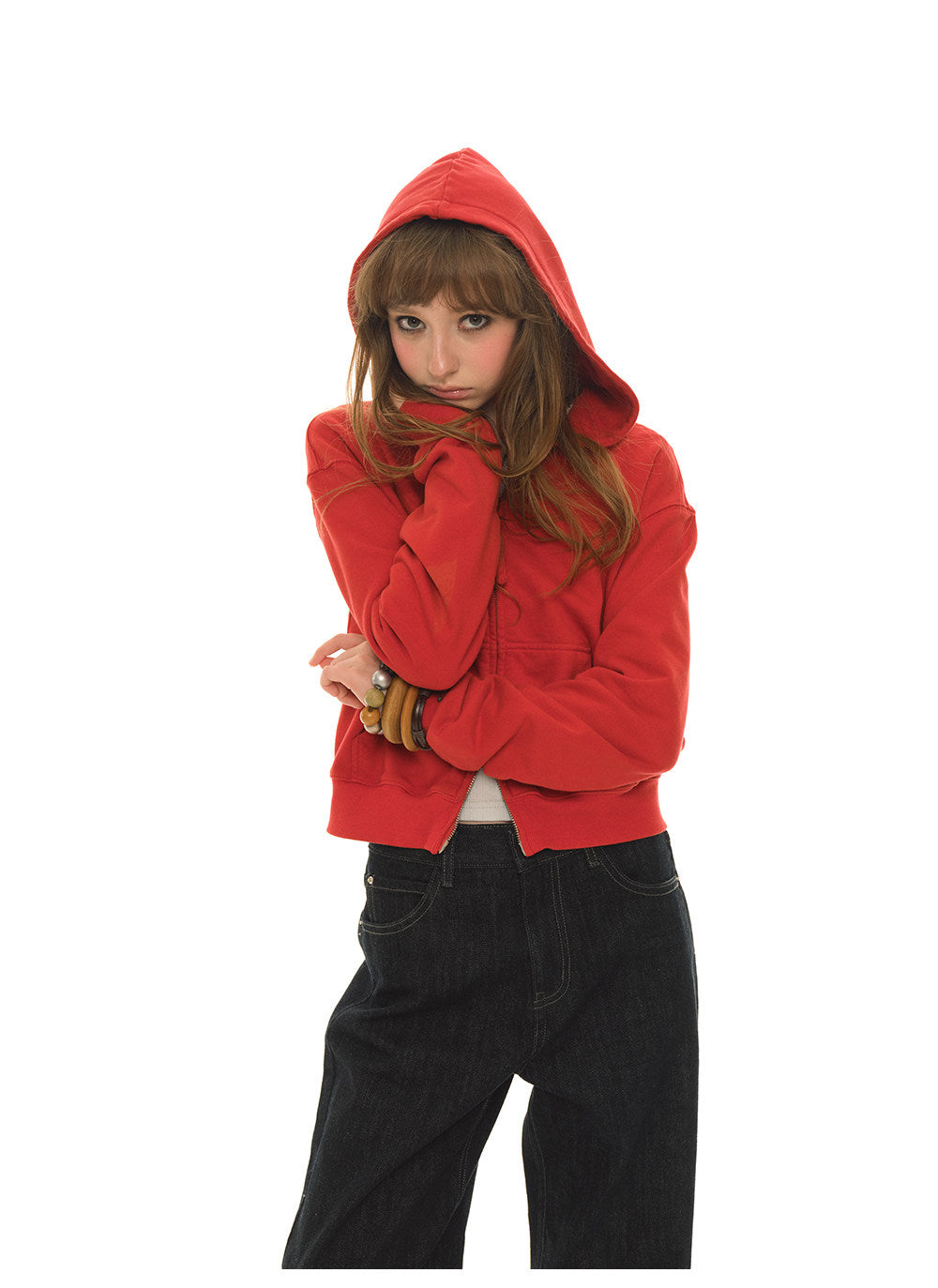 American retro red short coat women's autumn sports long-sleeved zipper sweater