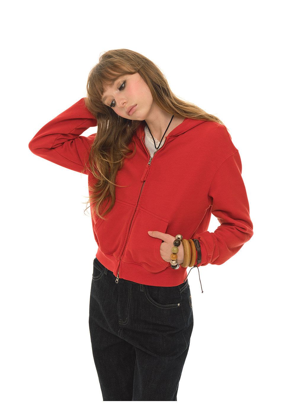 American retro red short coat women's autumn sports long-sleeved zipper sweater