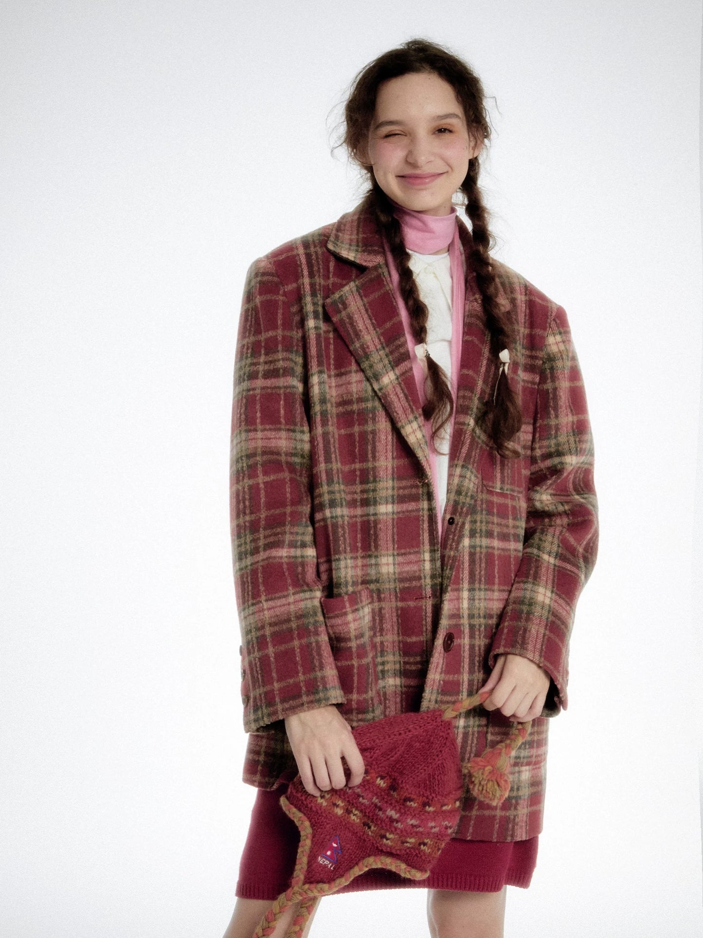 Plaid Wool Blazer - Red