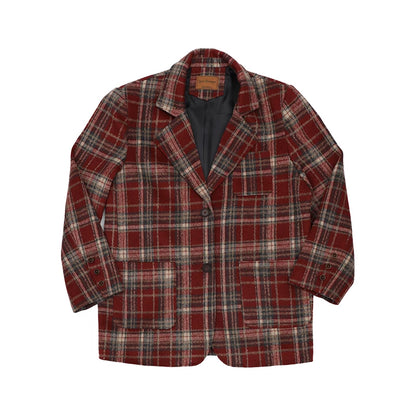 Plaid Wool Blazer - Red