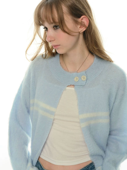Heartbeat Theater Wool/blend warm and soft waxy blue cardigan sweater women's lazy knitted top