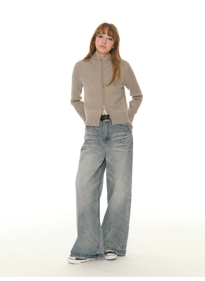 Wide-Leg Straight Jeans - Light Blue