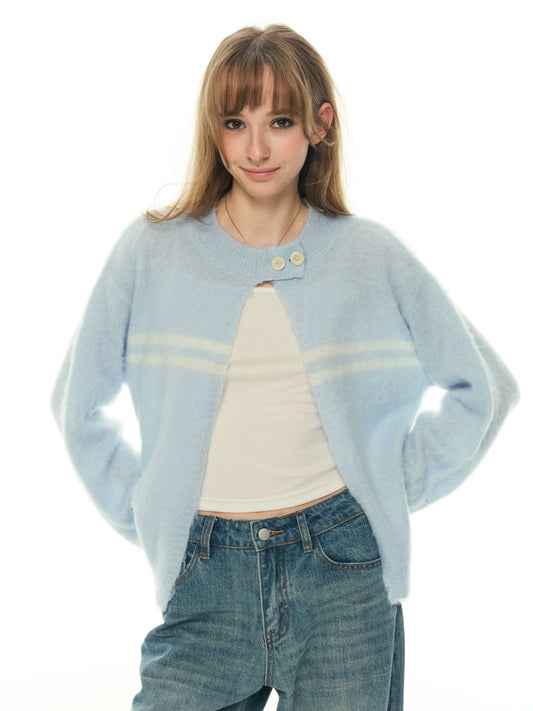 Heartbeat Theater Wool/blend warm and soft waxy blue cardigan sweater women's lazy knitted top