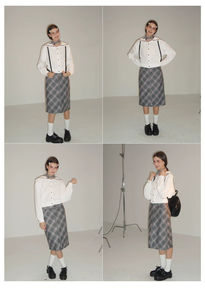 Wool Plaid Midi Skirt - Retro