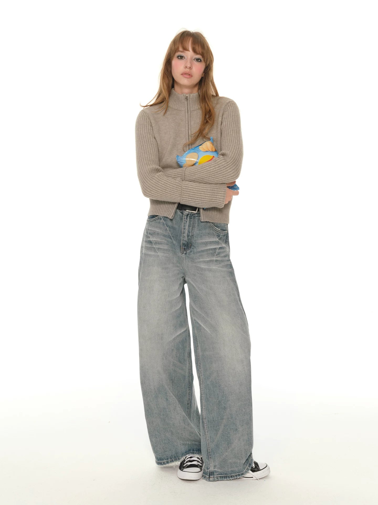 Wide-Leg Straight Jeans - Light Blue