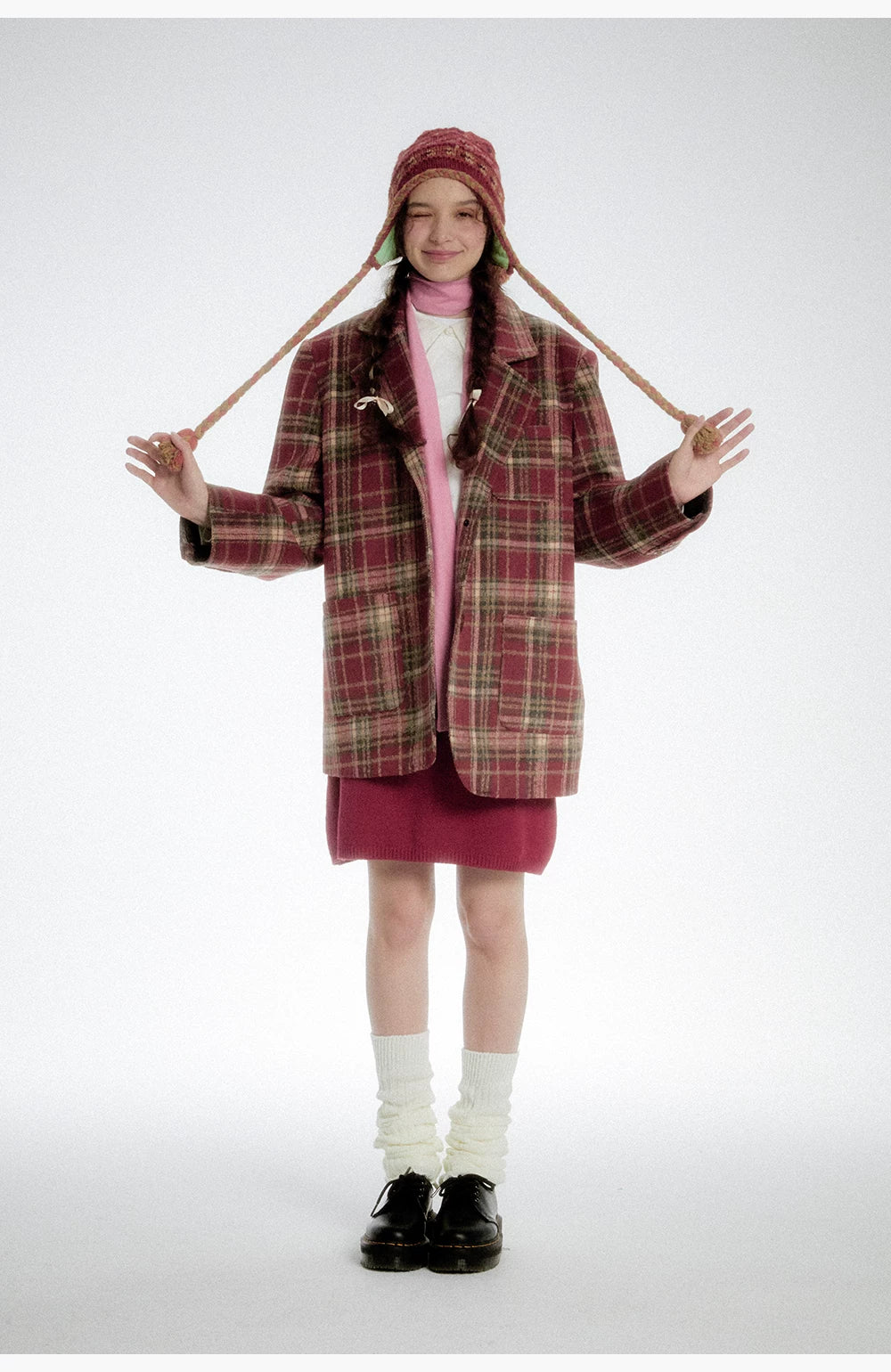 Plaid Wool Blazer - Red