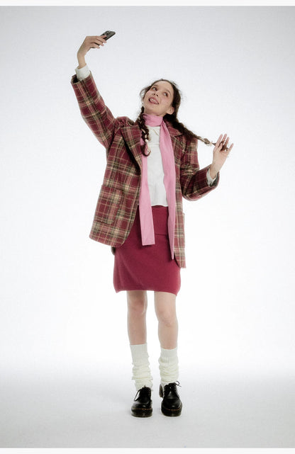 Plaid Wool Blazer - Red