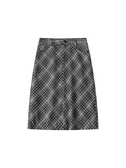Wool Plaid Midi Skirt - Retro