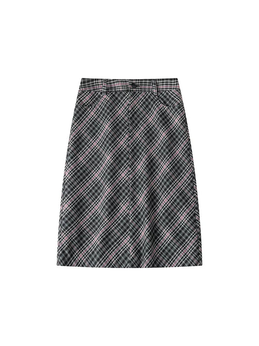 Wool Plaid Midi Skirt - Retro