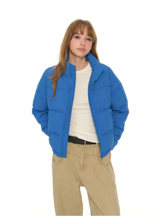 Blue stand-up collar short down jacket women's winter new warm jacket thickened bread jacket