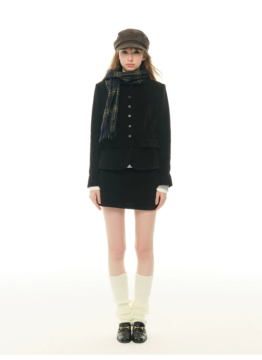 Black suit women's autumn and winter new blazer short skirt two-piece set