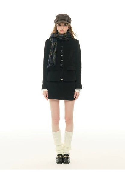 Black suit women's autumn and winter new blazer short skirt two-piece set