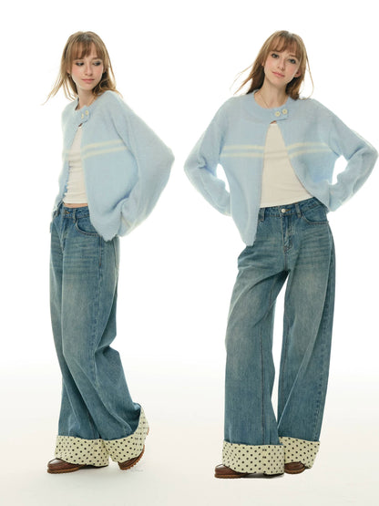 Heartbeat Theater Wool/blend warm and soft waxy blue cardigan sweater women's lazy knitted top