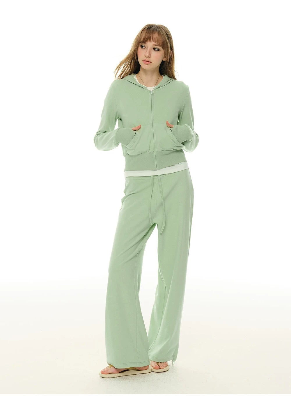 Zip Sweater & Pants Set - Green