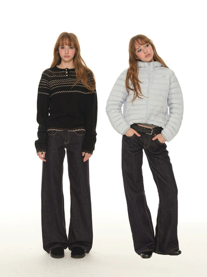 Original cow color low waist straight jeans women's loose American retro versatile casual mopping long pants