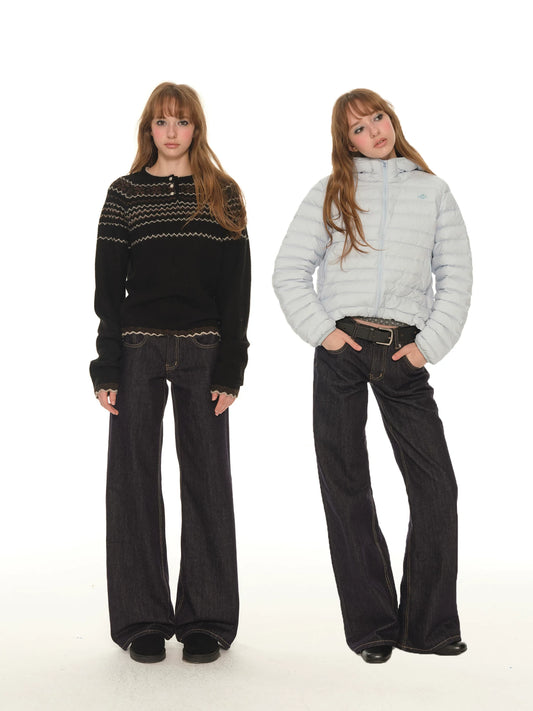 Original cow color low waist straight jeans women's loose American retro versatile casual mopping long pants