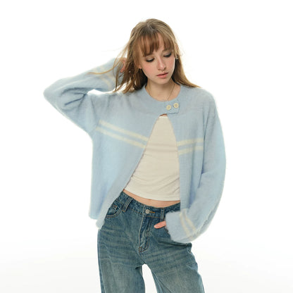 Heartbeat Theater Wool/blend warm and soft waxy blue cardigan sweater women's lazy knitted top
