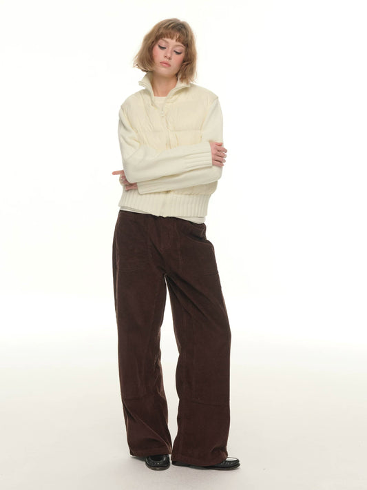 White knitted splicing down jacket women's short winter new small waist warm jacket