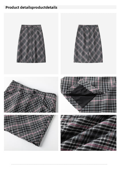 Wool Plaid Midi Skirt - Retro