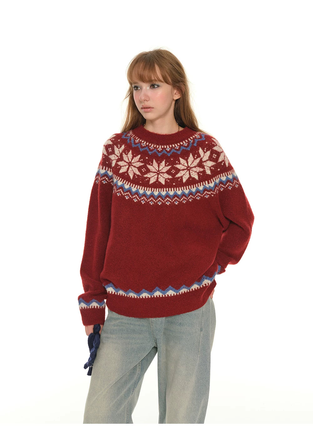 Oversized Knit Sweater - Red