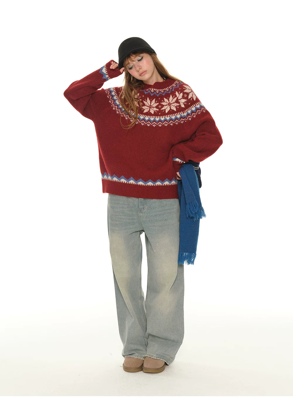 Oversized Knit Sweater - Red