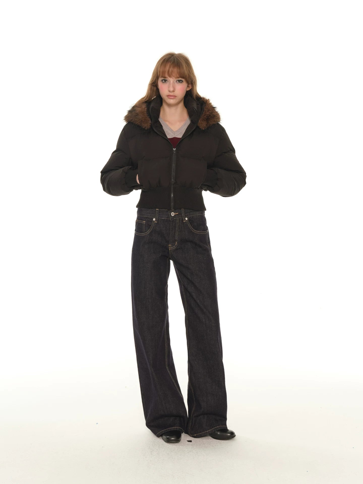 Original cow color low waist straight jeans women's loose American retro versatile casual mopping long pants