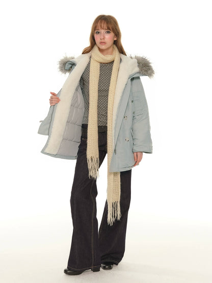 Big fur collar down jacket women's winter new thickened warm duck down tooling top jacket