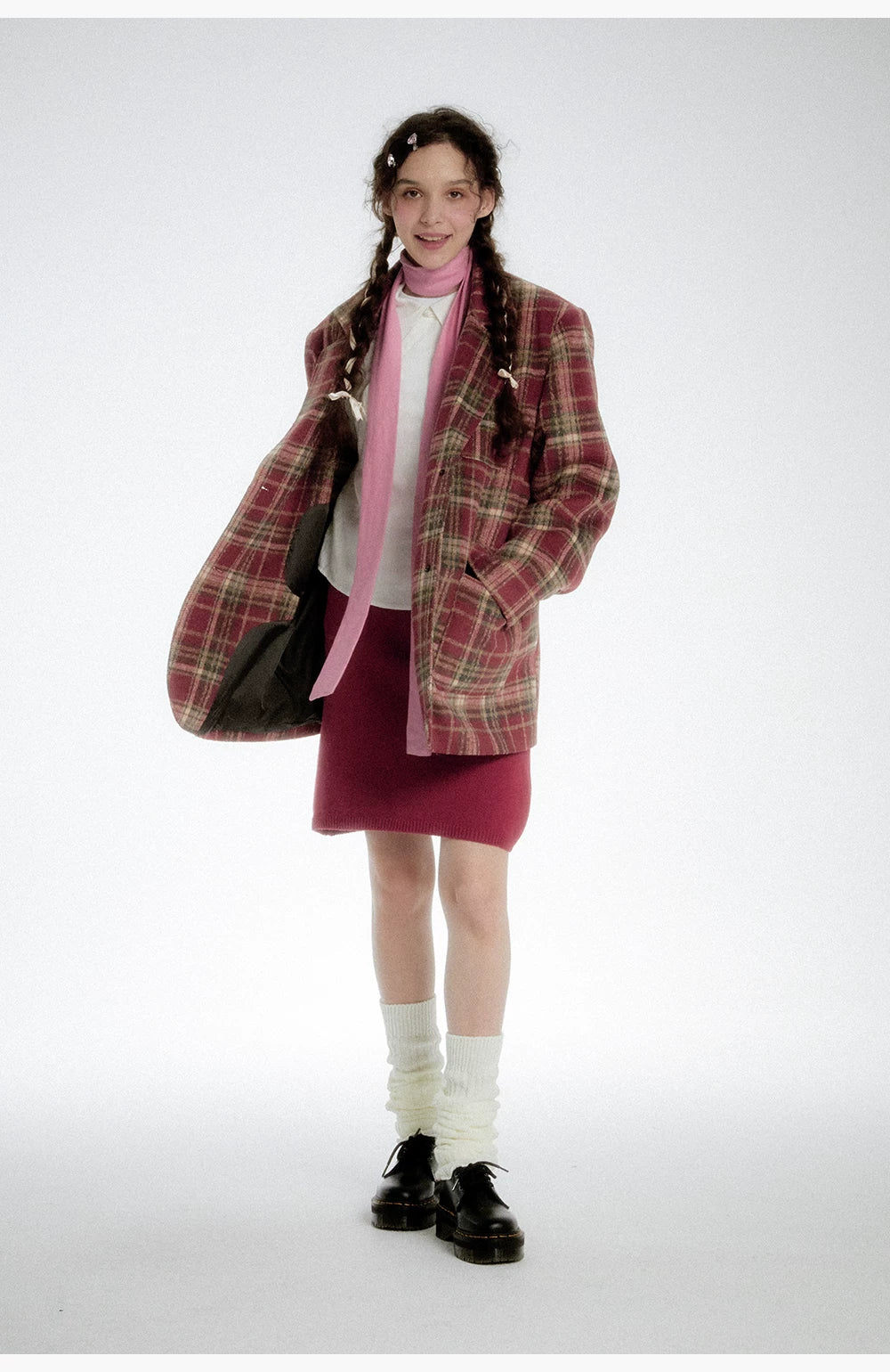 Plaid Wool Blazer - Red