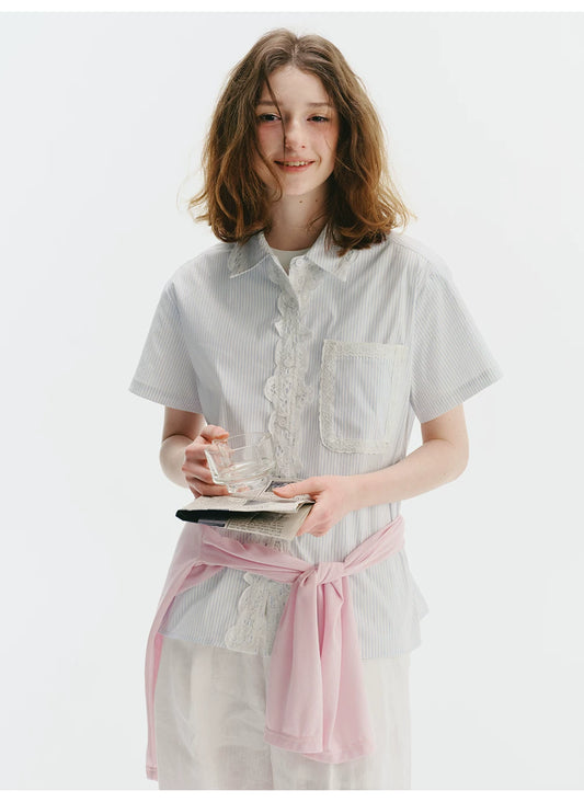 Lace-Trim Striped Shirt