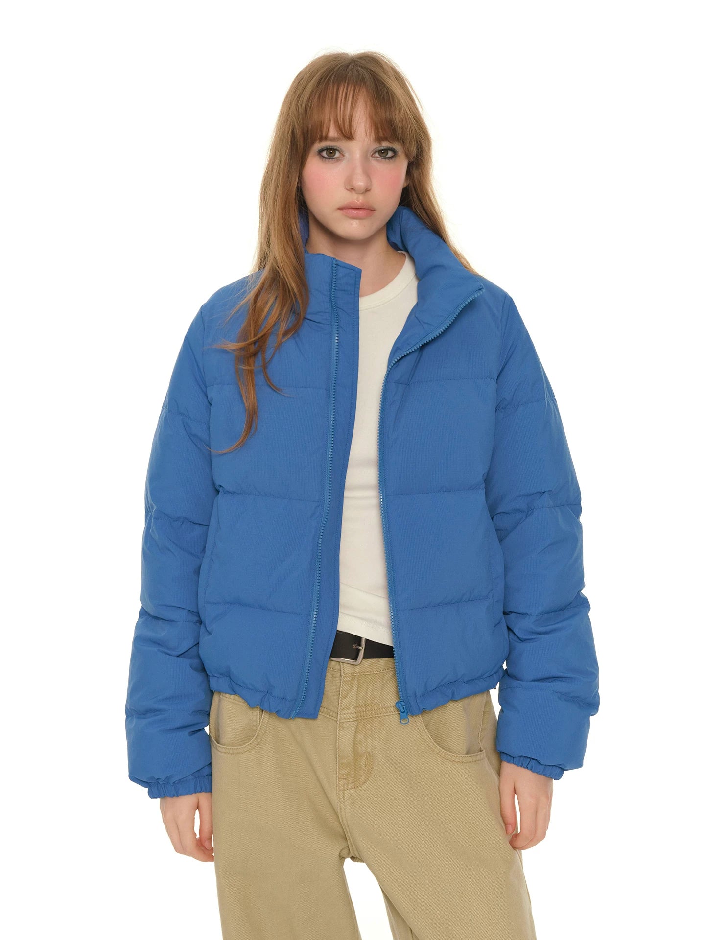 Blue stand-up collar short down jacket women's winter new warm jacket thickened bread jacket