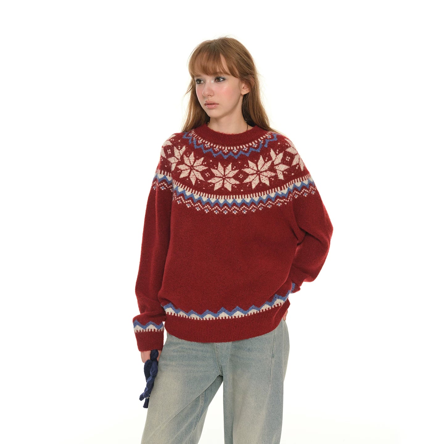 Oversized Knit Sweater - Red
