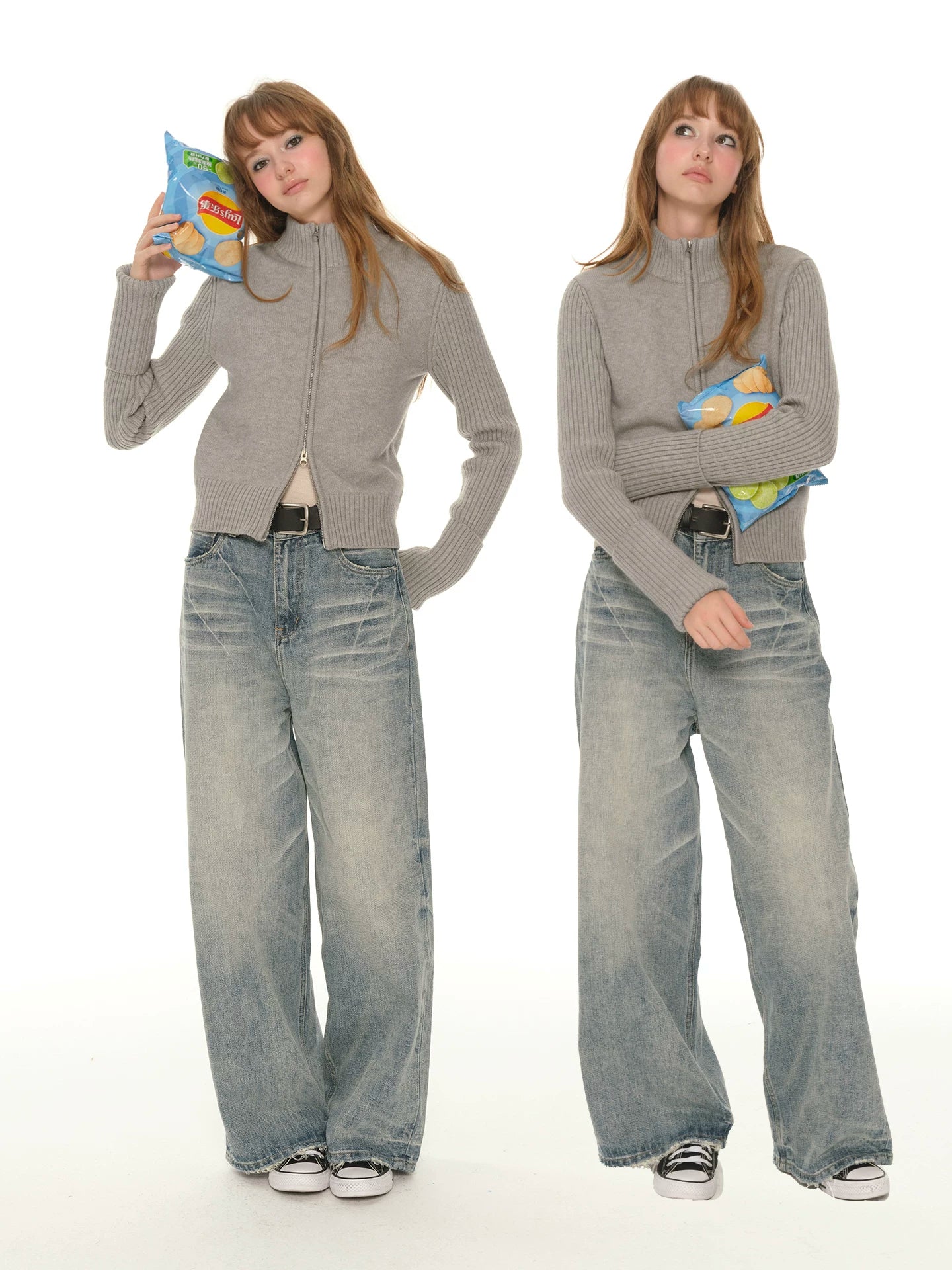 Gray knitted jacket women's short winter new slim-fitting and thin long-sleeved top with cardigan