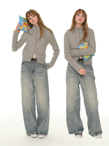 Gray knitted jacket women's short winter new slim-fitting and thin long-sleeved top with cardigan