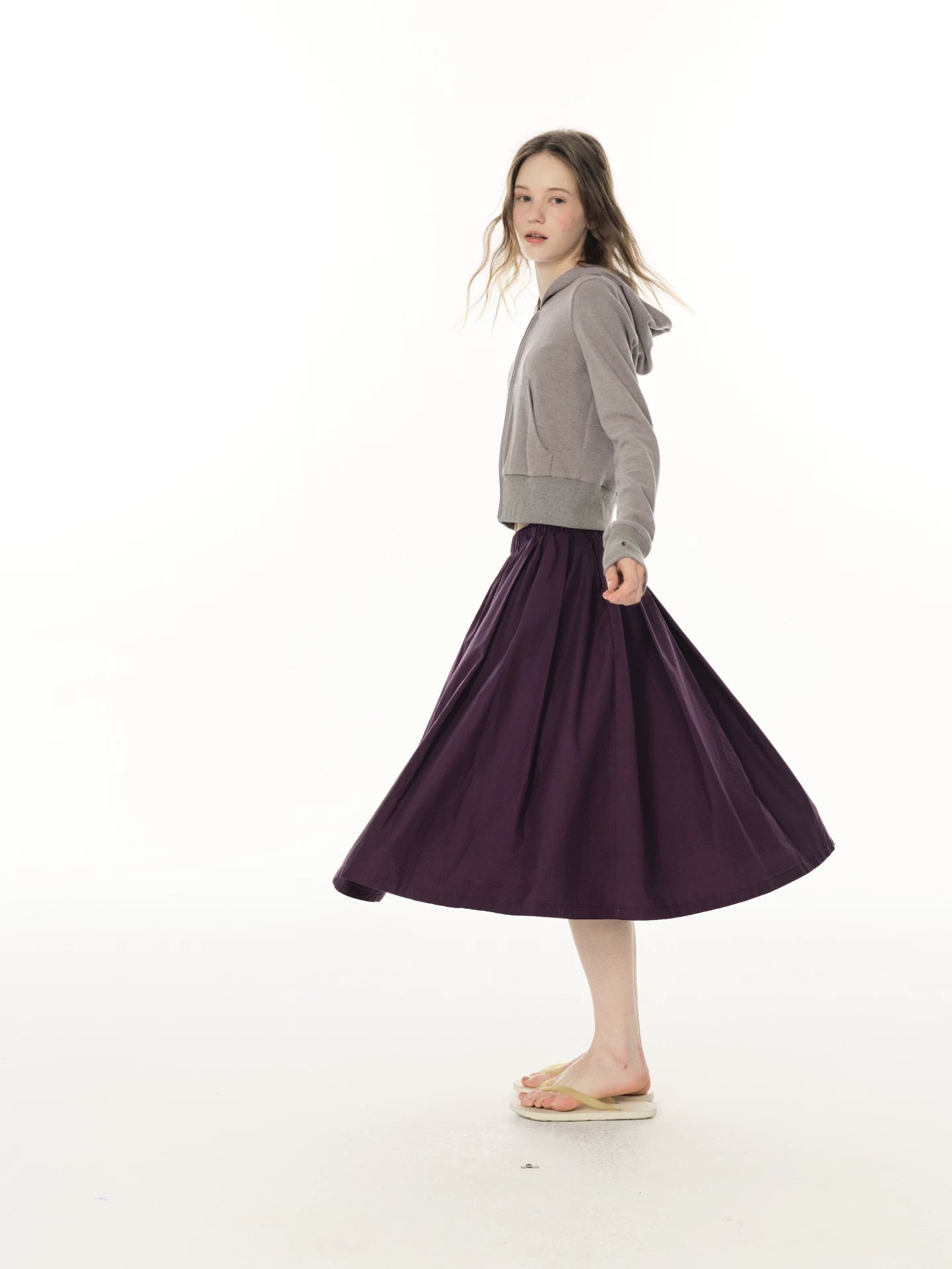 Pleated A-Line Mini Skirt - Purple