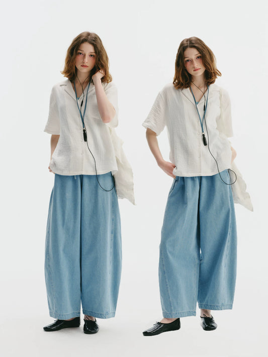 Drawstring Wide-Leg Denim - Tencel