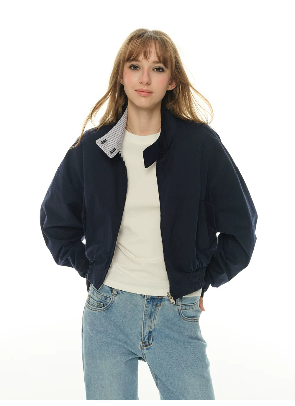 Double-sided short jacket women's spring and autumn stand-up collar small long-sleeved tooling jacket