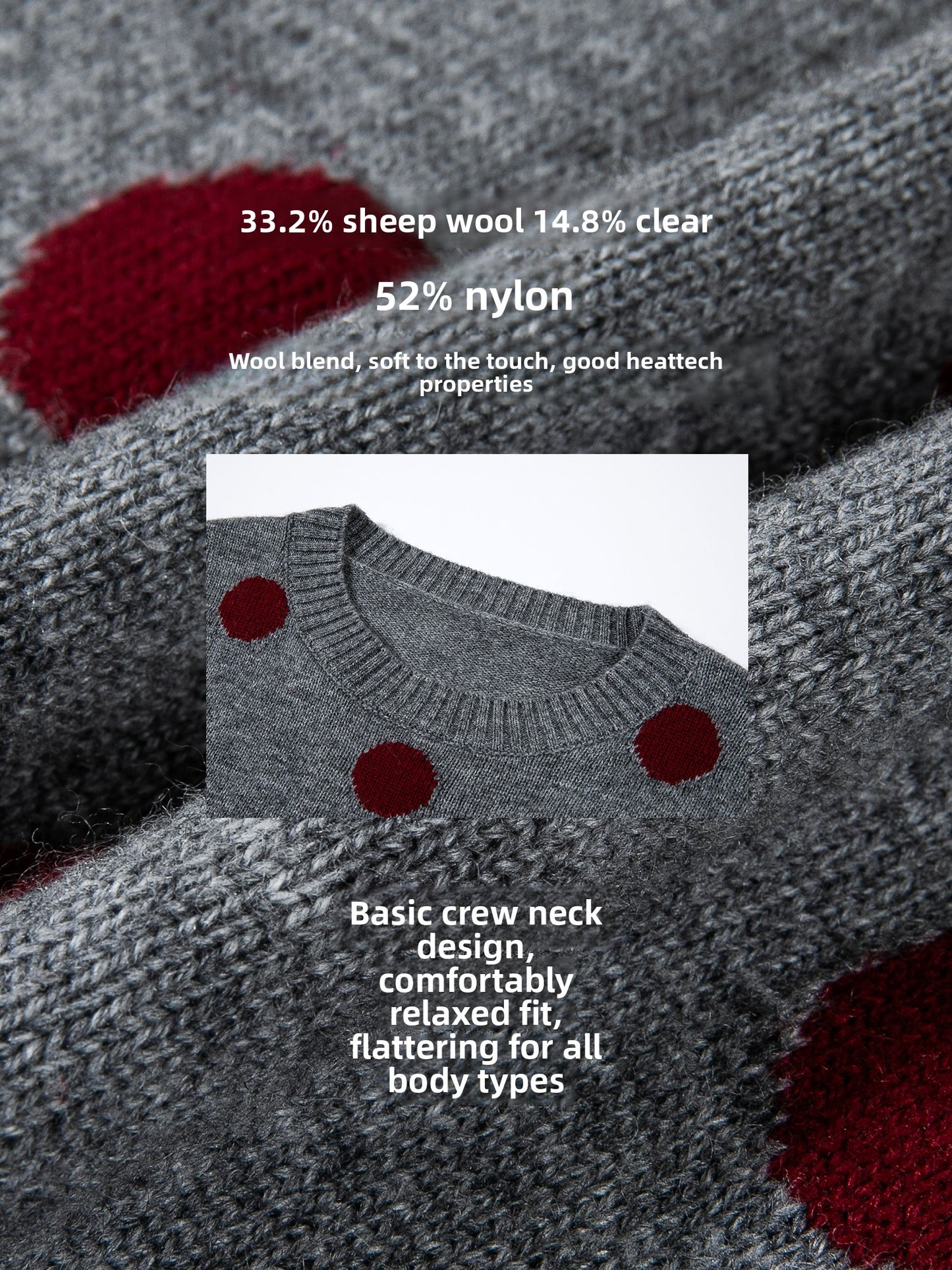 Retro contrasting color polka dot wool sweater women's spring and autumn new round neck loose sweet cool knitted sweater