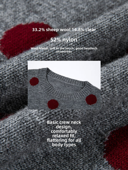 Retro contrasting color polka dot wool sweater women's spring and autumn new round neck loose sweet cool knitted sweater