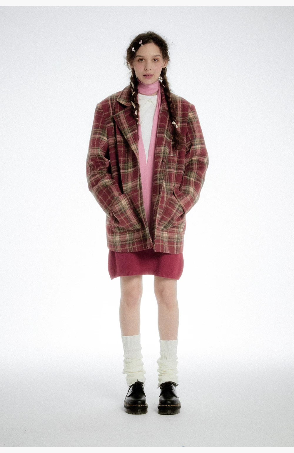 Plaid Wool Blazer - Red
