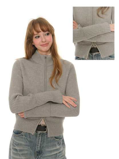 Gray knitted jacket women's short winter new slim-fitting and thin long-sleeved top with cardigan
