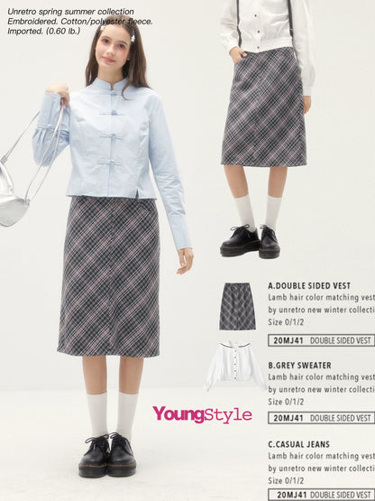 Wool Plaid Midi Skirt - Retro