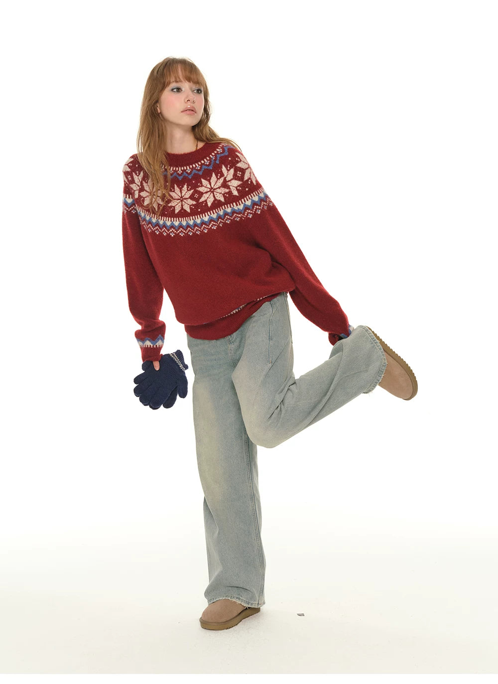 Oversized Knit Sweater - Red