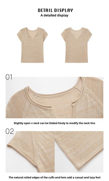 Linen V-Neck Knit Top