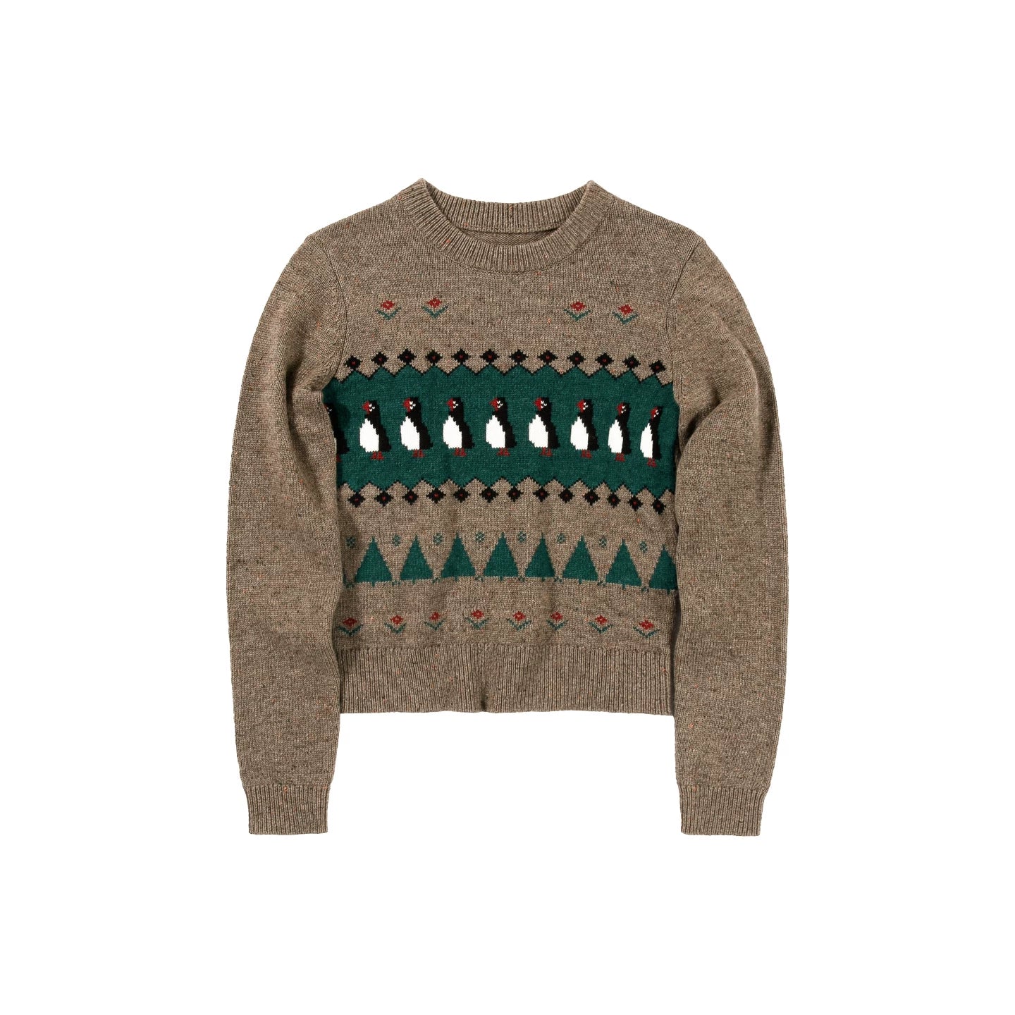 Wool Blended Coffee Jacquard Crew Neck Slim-Fit Knitted Sweater Women's Autumn New Fair Island Sweater