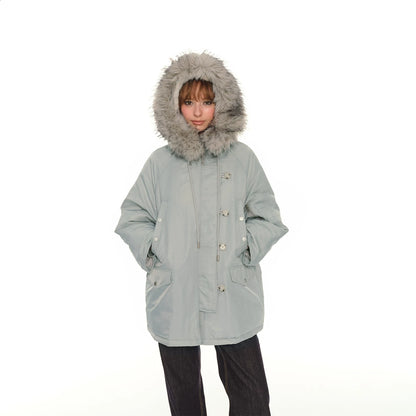 Big fur collar down jacket women's winter new thickened warm duck down tooling top jacket