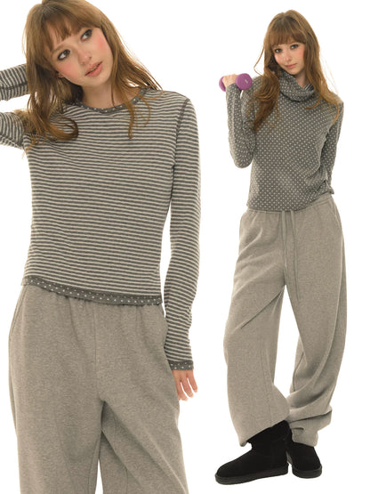 Polka Dot Long-Sleeve Top - Gray