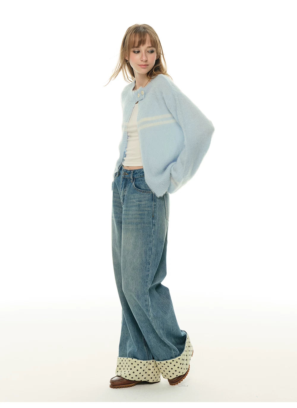 Heartbeat Theater Wool/blend warm and soft waxy blue cardigan sweater women's lazy knitted top